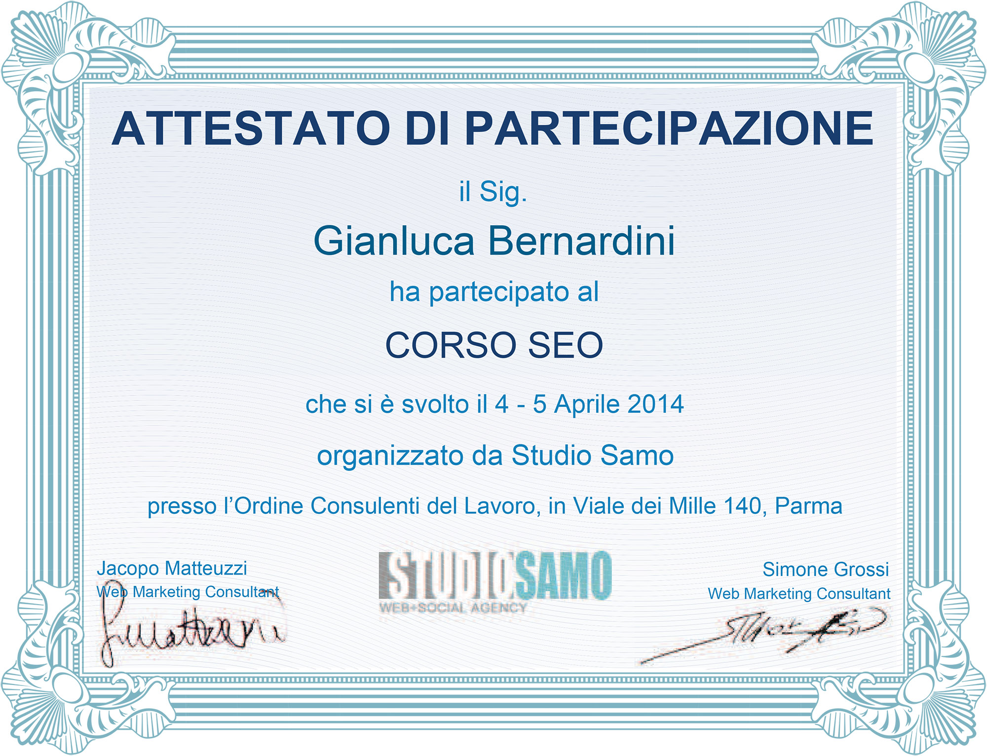 Attestato Studio Samo 2014